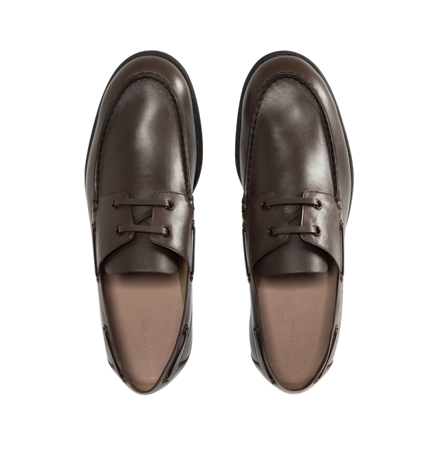 Image 4 of 4 - BROWN - THE ROW Novus Leather Loafers featuring lace-up, leather upper and rubber sole.