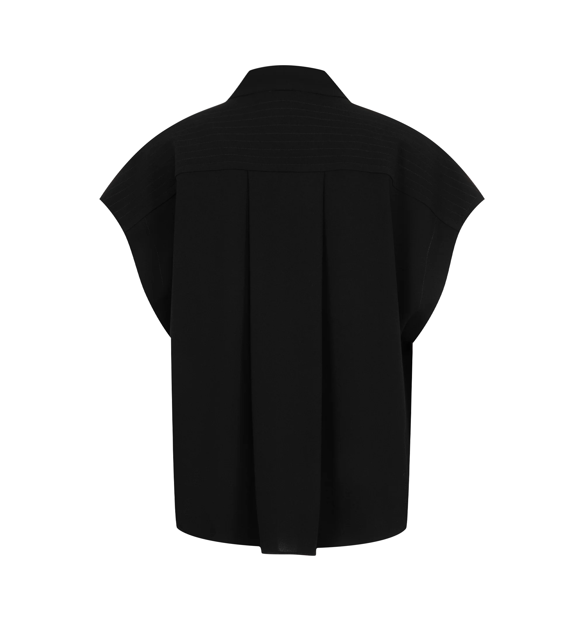Image 2 of 2 - BLACK - Isabel Marant Womens Selene-GB Top is crafted from a textured acetate blend. Features a relaxed silhouette with a stand collar, self-tie neck bow, concealed button-front closure, cap sleeves, and a curved hem. Main Material: 60% Acetate, 40% Polyester. Made in Romania. 