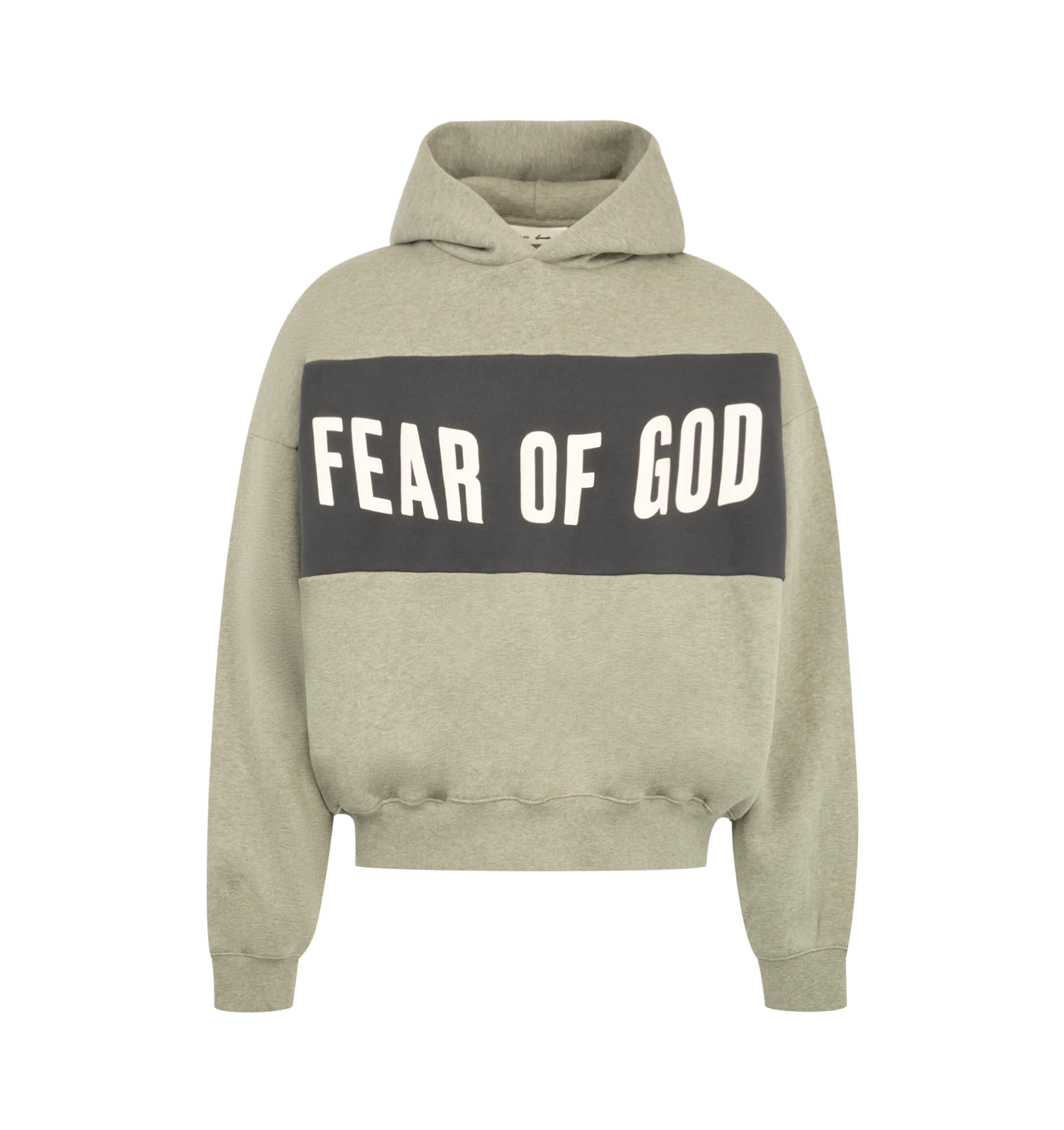 Image 1 of 3 - GREY - Fear of God Essentials Mens Cropped Relaxed Paneled Hoodie is crafted from heavyweight 380 GSM cotton-blend core fleece. Features a relaxed cropped fit, paneled construction, hood, side pockets, ribbed cuffs and hem, puff-printed Fear of God graphic at the front, puff-printed Essentials graphic at the back, and an Essentials signature label on the hood. Main Material: 80% Cotton, 20% Polyester.