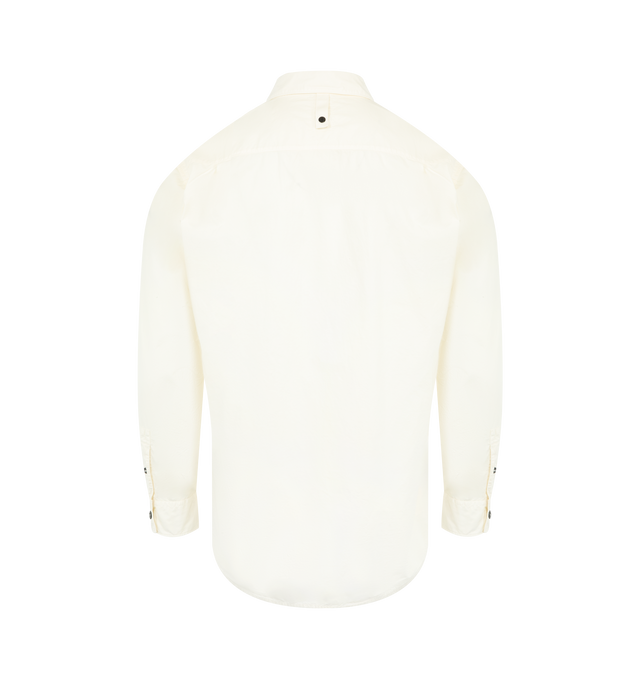 Image 2 of 2 - WHITE - STONE ISLAND Cotton Shirt featuring button-down collar, logo script embroidery on lower front left, buttoned cuffs, sleeve placket, back yoke with tape loop and snap, curved hem with dropped back and button fastening. 100% cotton. 