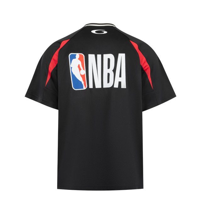 Image 2 of 2 - BLACK - BALENCIAGA NBA Oversized T-Shirt featuring technical mesh polyester, crewneck with contrasting bands, contrasting yokes, short sleeves, NBA artwork and loop sports icon artwork embroidered at front, back and sleeve and in collaboration with the NBA. 100% polyester. Made in Portugal.