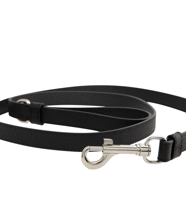 Image 2 of 2 - BLACK - MAISON MARGIELA Leash featuring a dog leash in embossed grainy leather printed with signature logo, silver-tone hardware including a lobster clasp and D-ring, with an adjustable handle loop. 