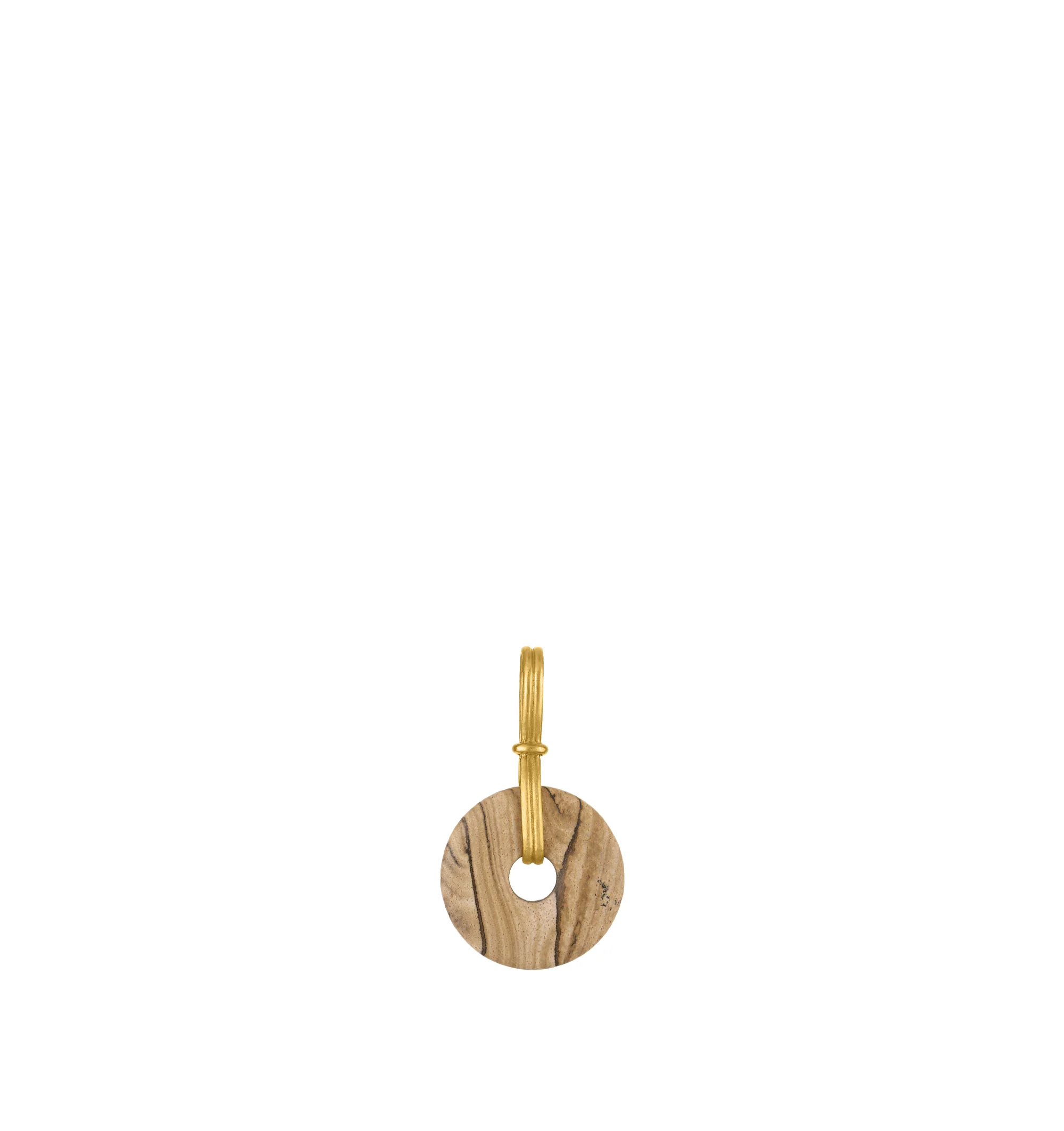 Image 1 of 3 - GOLD - Prounis Medium Paper Jasper Discus Pendant is handcrafted from 22K yellow gold and features a dune jasper disc suspended on a vertical double-bail design inspired by the wheel. Dimensions: 43 mm x 25 mm. Handmade in New York. For personal consultation and detailed information about jewelry, please contact our dedicated stylist team at personalshopping@hirshleifers.com.This item may be restricted for online purchase to international clients. For assistance purchasing this item please co