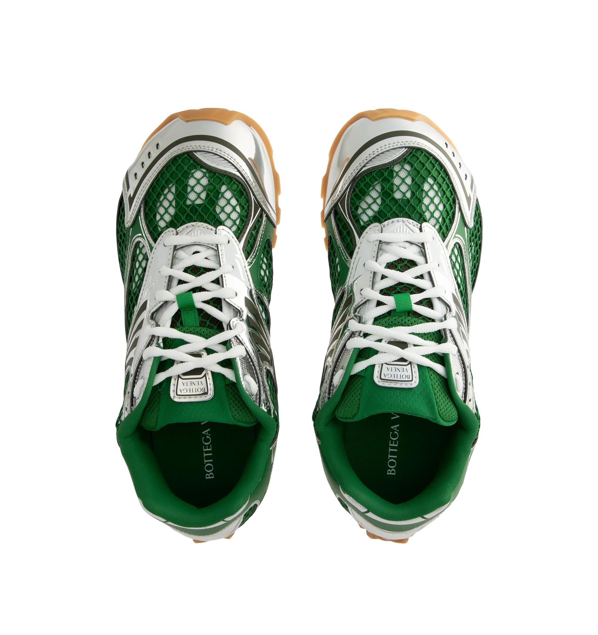 Image 5 of 5 - GREEN - Bottega Veneta Orbit Sneaker featuring mechanical textile upper, rubber sole, lace-up front, padded collar and tongue with Bottega Venneta logo detail at tongue. Made in Italy.