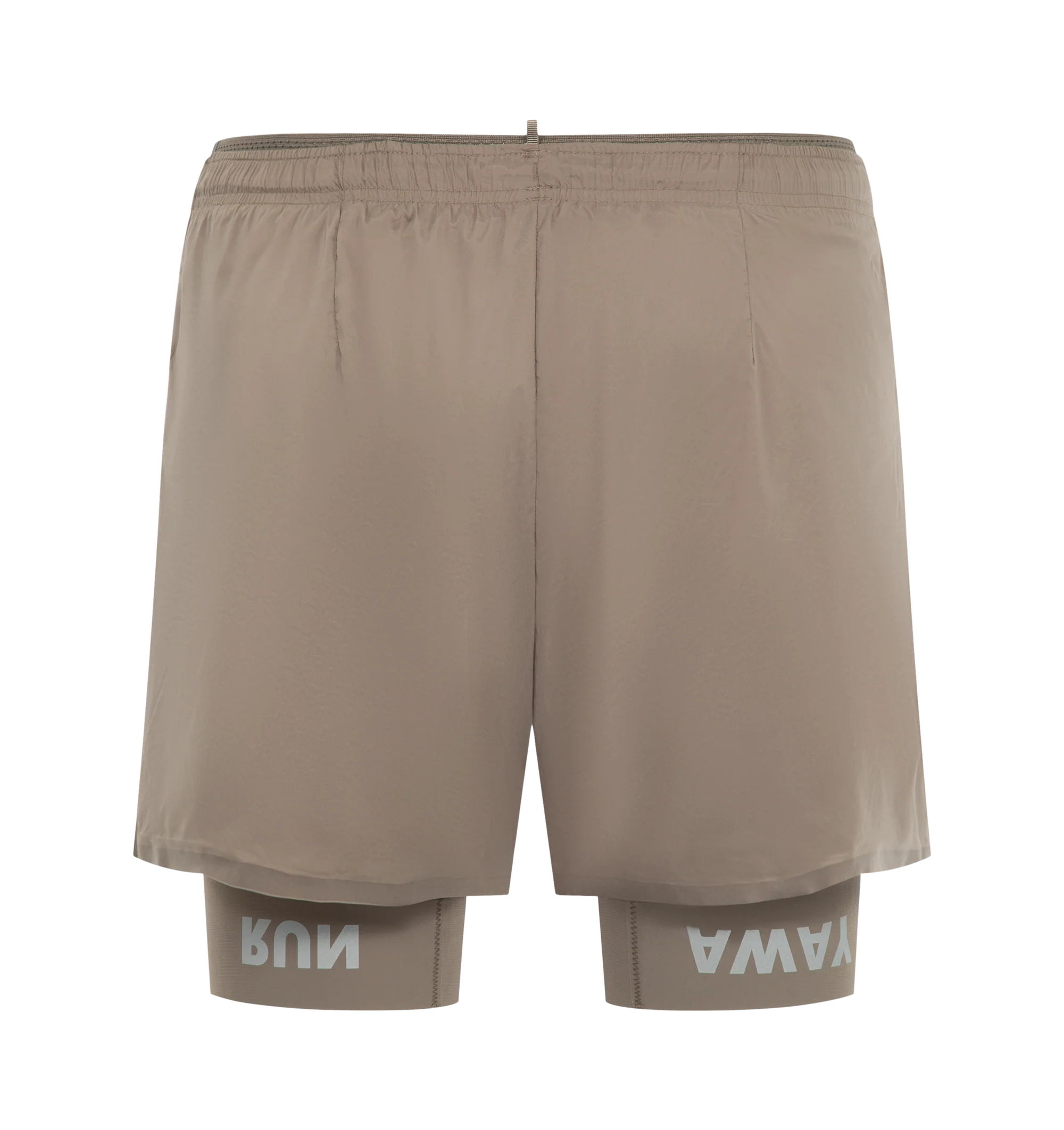 Image 2 of 3 - NEUTRAL - Satisfy Men's TechSilk 8" Shorts are crafted from lightweight French-engineered TechSilk and feature a 5-inch shell paired with an 8-inch Justice TechSilk Evo liner. Designed for long-distance performance, the fast-drying construction is enhanced with Coldblack treatment for cooling, odor control, UV protection, and four-way stretch. Functional details include a sweat-resistant hidden phone pocket, double waistband with internal drawcords, a mini S-Carabiner for keys, and reflectiv 