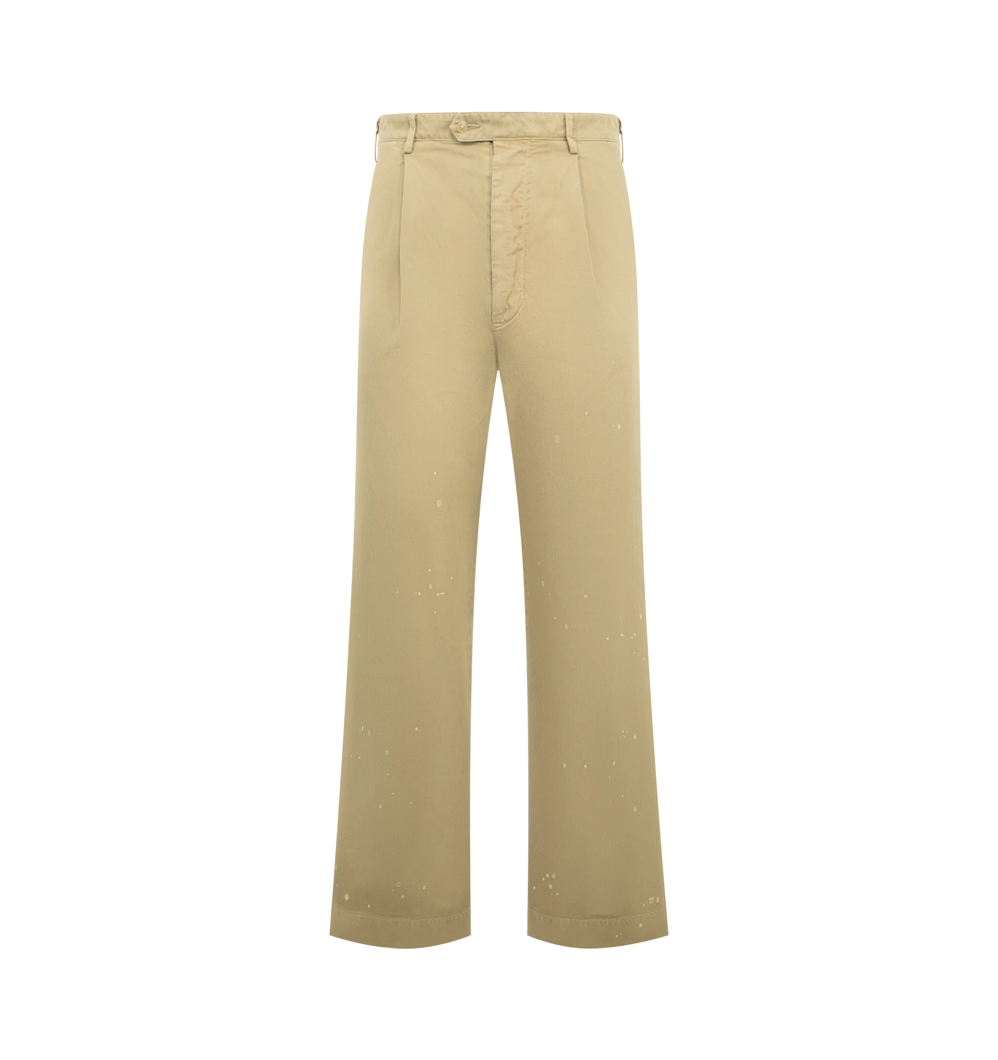 Image 1 of 3 - BROWN - AURALEE Finx Light Chino One-Tuck Wide Pants featuring wide fit, single front tuck, lightweight Finx cotton, garment dyed, button zip closure and distressing thorughout. 100% cotton.
