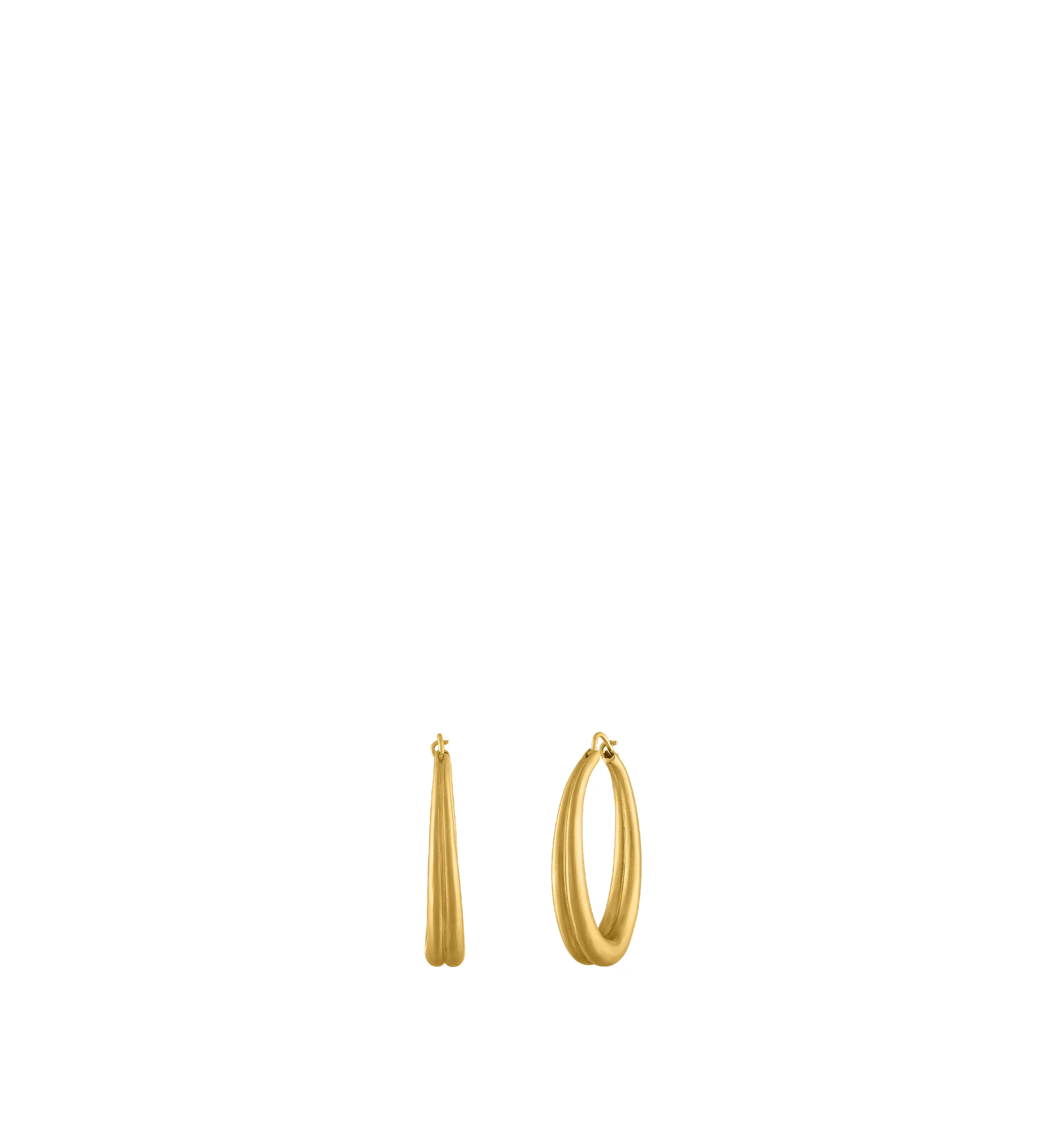 Image 2 of 3 - GOLD - Prounis 36 mm Duo Hoop Earrings are handcrafted from 22K yellow gold and feature a sculptural double-hoop silhouette. Dimensions: 36 mm x 32 mm. Handmade in New York. For personal consultation and detailed information about jewelry, please contact our dedicated stylist team at personalshopping@hirshleifers.com.This item may be restricted for online purchase to international clients. For assistance purchasing this item please contact our dedicated stylist team at personalshopping@hirshl