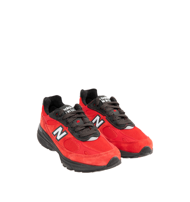 Image 2 of 5 - RED - NEW BALANCE Made in USA 993 Sneaker featuring suede overlays, mesh upper, ABZORB midsole absorbs impact through a combination of cushioning and compression resistance, ACTEVA midsole cushioning delivers versatile, flexible support, reflective accents designed to catch the light?? and full-length rubber outsole with Ndurance rubber heel for added durability.