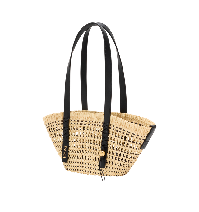 Image 3 of 6 - NEUTRAL - LOEWE PAULA'S IBIZA Small Braid Basket Bag in iraca palm and calfskin featuring shoulder carry, calfskin tie closure, unlined, removable Anagram Pebble dice and gold embossed LOEWE. Iraca palm/calf. 18 cm x 36 cm x 13 cm. Made in Spain.