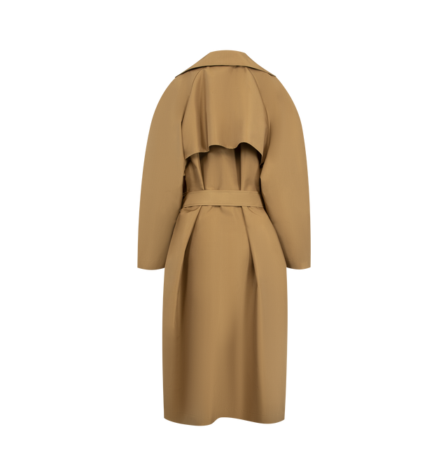 Image 2 of 3 - BROWN - THE ROW Amapola Coat featuring calf-length trench coat in silk with notch collar, slant welt pockets and removable buckle belt with open front. 100% silk. Made in Italy.