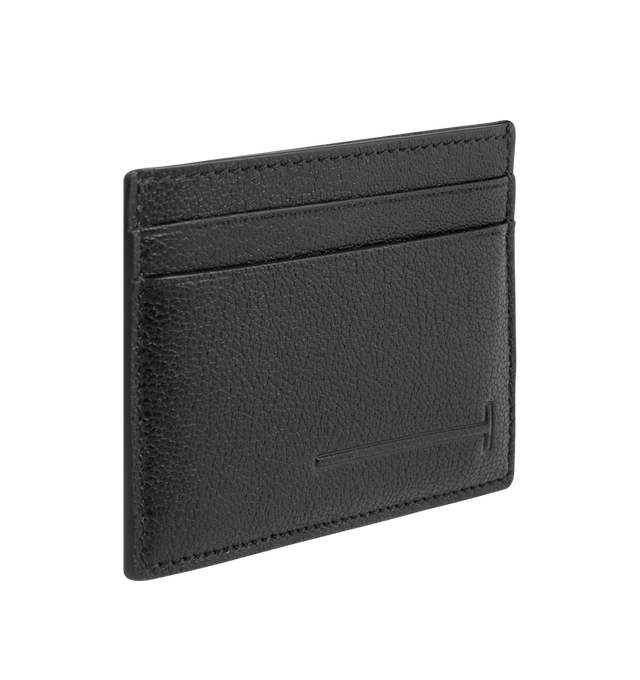 Image 2 of 3 - BLACK - TOM FORD Elongated T-Line Leather Card Case featuring a silver foil logo on the exterior and four card slots. 4"L x 2.75"H. Leather. Made in Italy.