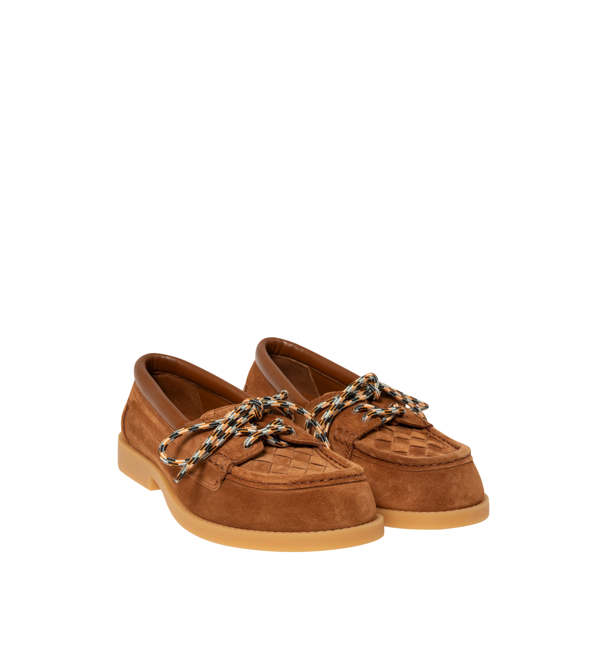 Image 2 of 4 - BROWN - Bottega Veneta Mens Suede Boat Shoes are crafted from rugged suede. Feature an Intrecciato suede vamp, leather lining, and durable rubber outsole. Upper: Suede; Lining: Calfskin; Outsole: Rubber. Made in Italy.