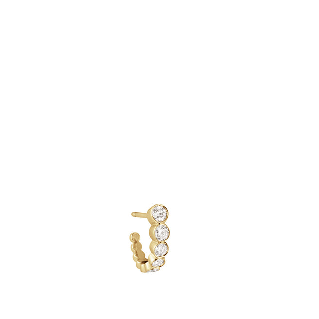 Image 1 of 1 - GOLD - SOPHIE BILLE BRAHE 18K Gold Petite Boucle Earrings featuring semi-hoop, set with round diamonds, post-back closure and sold individually. 18K Yellow gold / Diamond 0.47 carat. For personal consultation and detailed information about jewelry, please contact our dedicated stylist team at personalshopping@hirshleifers.com.