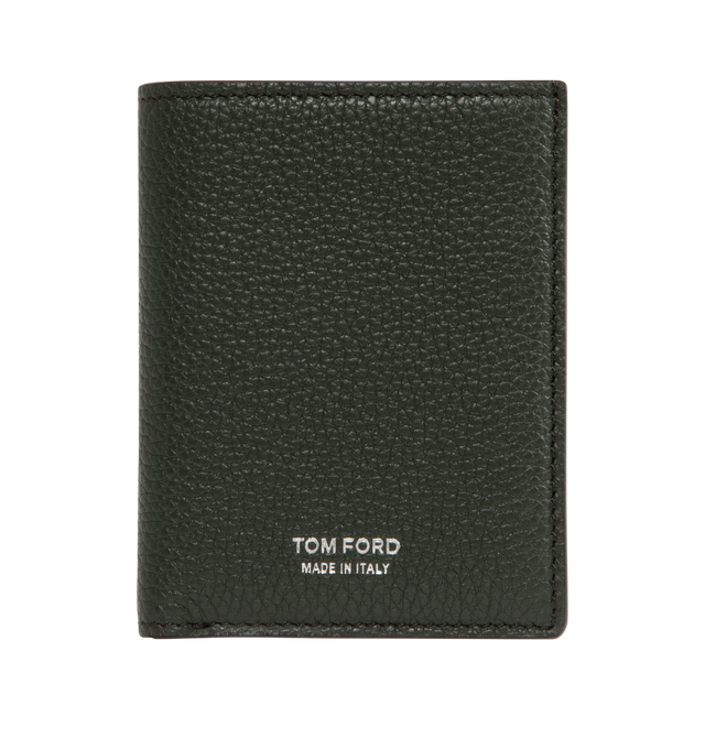 Image 1 of 3 - GREEN - TOM FORD Grain Leather T Line Folding Card Holder featuring T-line architecture, six credit card slots, a central money compartment and embossed with the TOM FORD logo. 7.5 10 cm. 100% leather. Made in Italy.