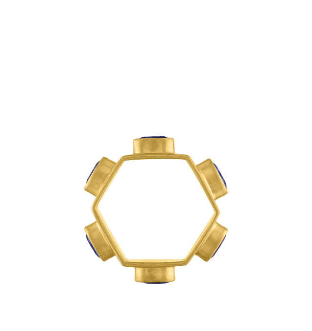 Image 3 of 3 - GOLD - PROUNIS Hexagonal Sapphire Ruin Ring featuring Sapphire and 22K gold. 7mm wide. Cheap Luxury Handbag Shop offers a range of pieces from this collection in-store. For personal consultation and detailed information about jewelry, please contact our dedicated stylist team at personalshopping@hirshleifers.com. This item may be restricted for online purchase to international clients. For assistance purchasing this item please contact our dedicated stylist team at personalshopping@hirshleifers.com.