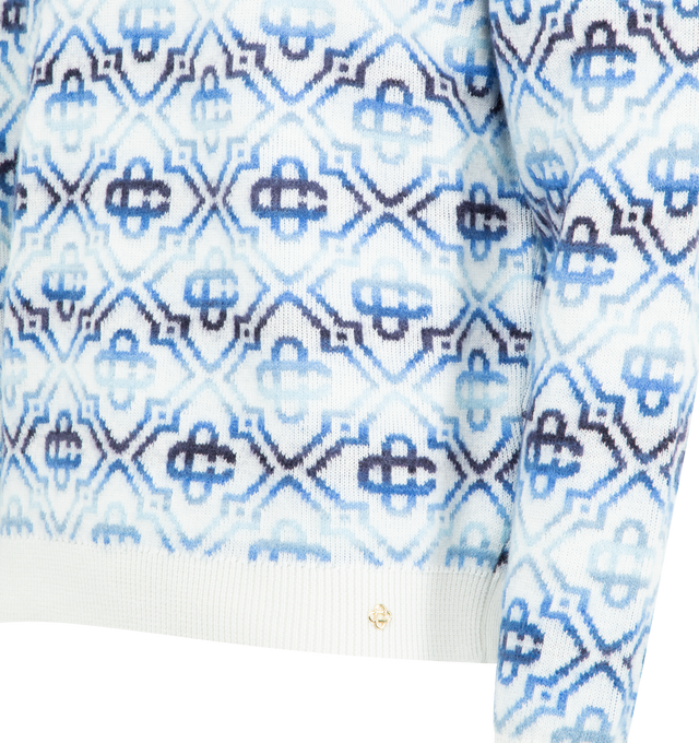 Image 3 of 3 - BLUE - CASABLANCA Monogram Knit Jumper featuring signature monogram crafted from a wool blend fabric, ribbed crew neck, cuffs, and hem and long sleeves. 98% merino wool, 1% polyamide, 1% elastane. 