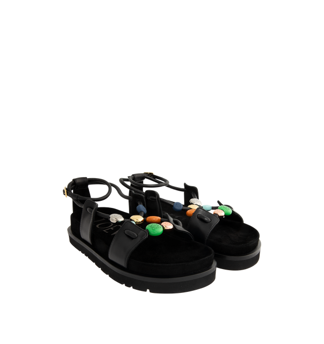 Image 2 of 4 - BLACK - LOEWE PAULA'S IBIZA Pebble Beads fussbett sandal in nappa lambskin featuring colorful mixed Anagram pebbles in metallic, lacquered and rubber finishes, embossed LOEWE on the insole, double sole construction and anagram debossed micro outsole. Nappa lambskin. Made in Italy. 