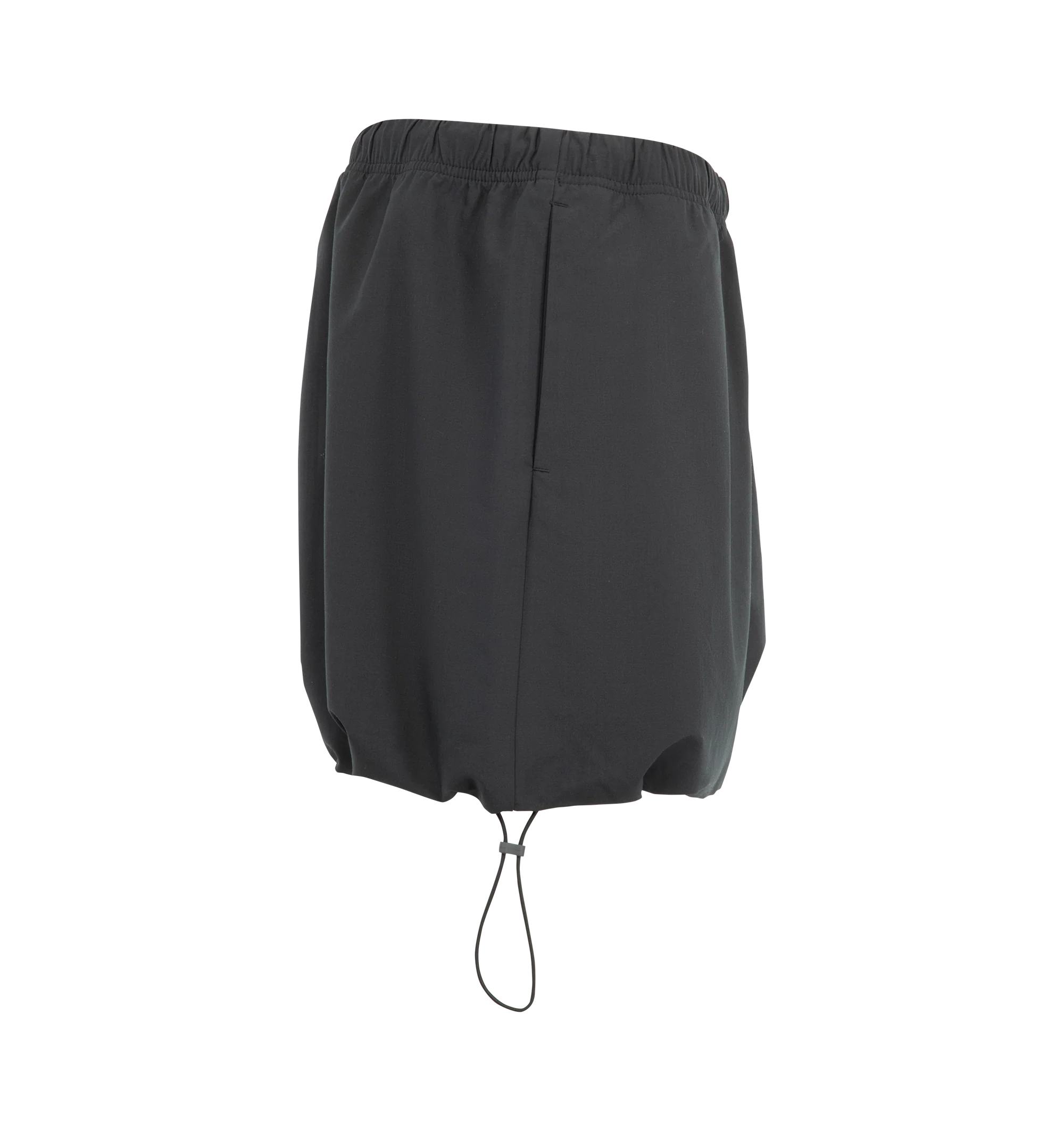 Image 3 of 3 - BLACK - The Fear Of God Essentials Women's Micro Skirt is crafted from a silk stretch blend for elevated comfort. This mini silhouette features an encased elastic waistband with bungee drawcords and adjustable toggles at the waist and hem. Materials: 69% Polyester, 19% Silk, 8% Wool, 4% Spandex. 