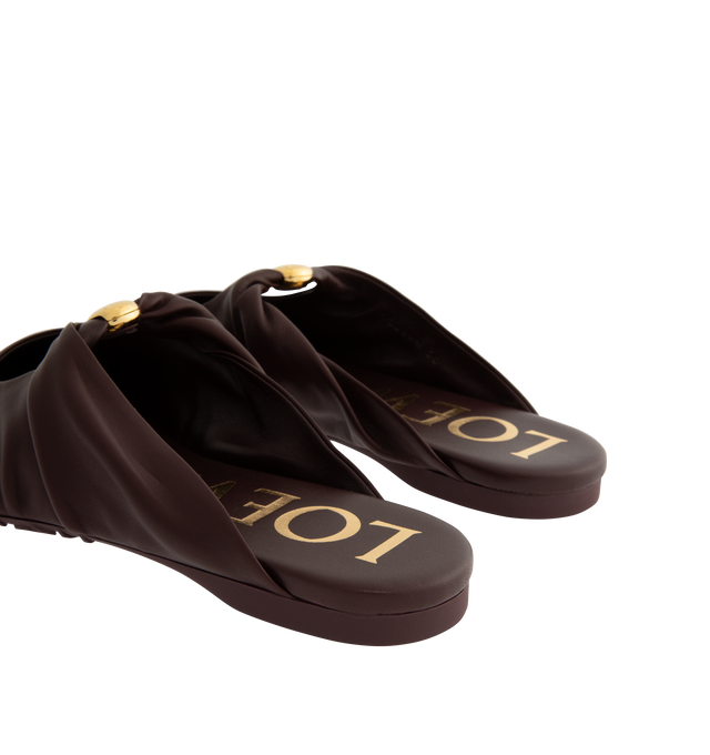 Image 3 of 4 - BROWN - LOEWE Pebble Soft Mule in supple nappa lambskin with a flexible upper featuring a metallic Pebble with an Anagram engraved detail and a signature petal toe shape, padded leather insole and anagram embossed rubber outsole. Lambskin. Made in Italy.