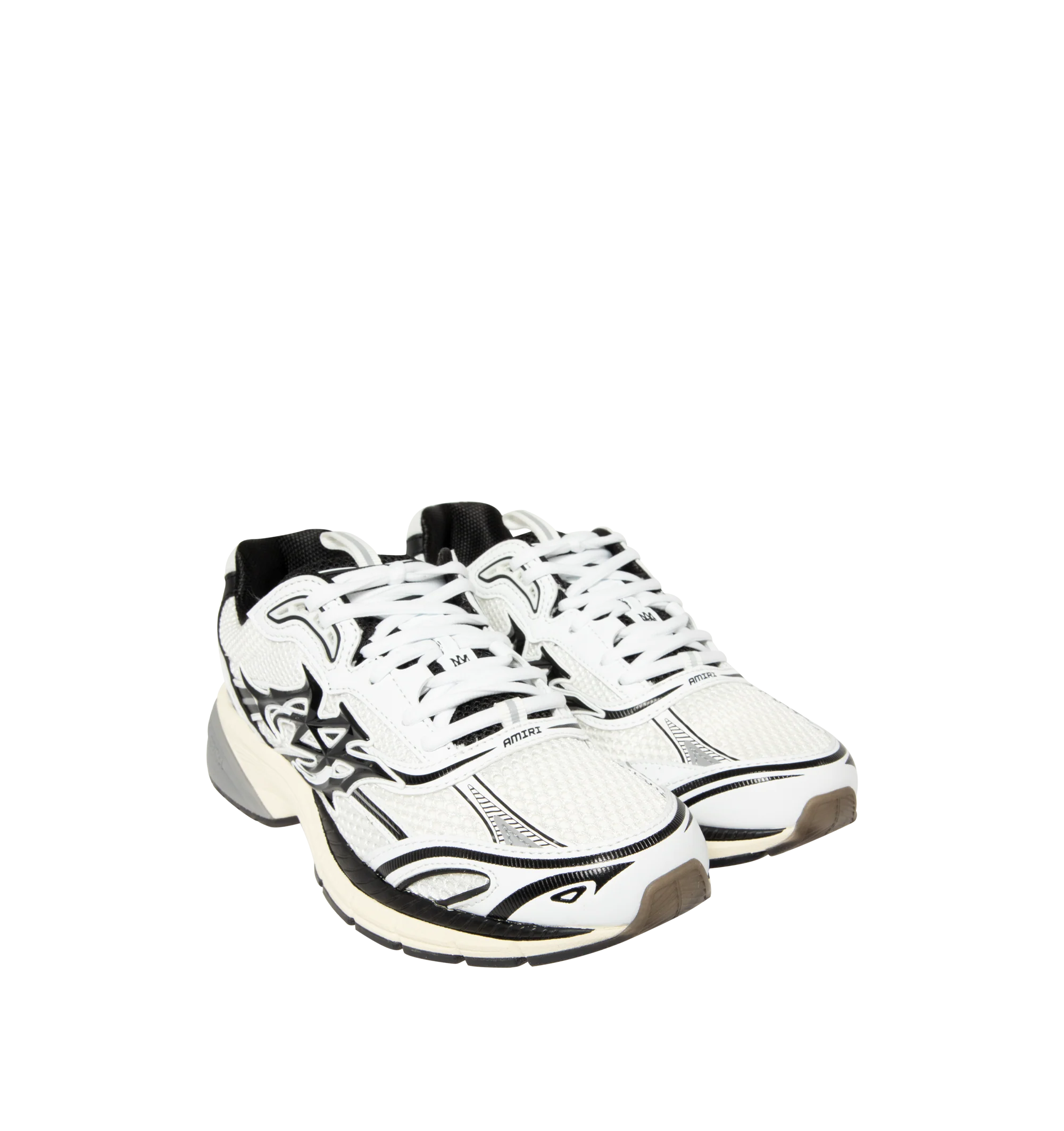 Image 2 of 5 - MULTI - Amiri Mens Ma Tech Sneakers feature a mesh and leather upper with contrast detailing and signature MA icon. Designed with a lace-up closure and durable rubber outsole inspired by technical running shoes. Upper: Leather, Polyester, and Rubber; Sole: Rubber. Made in Vietnam. 