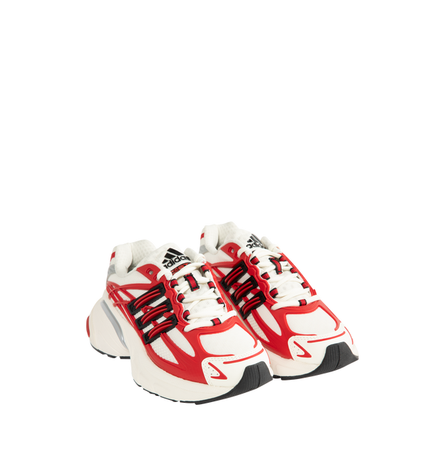 Image 2 of 5 - RED - Adidas Mens Adistar XLG 2.0 Shoes are crafted from textile. Features a regular fit, lace-up closure, textile sockliner, rubber outsole, RPU molded cage, reflective details, and ADIPRENE cushioning. Upper: Textile; Sockliner: Textile; Outsole: Rubber. Made in Vietnam. 