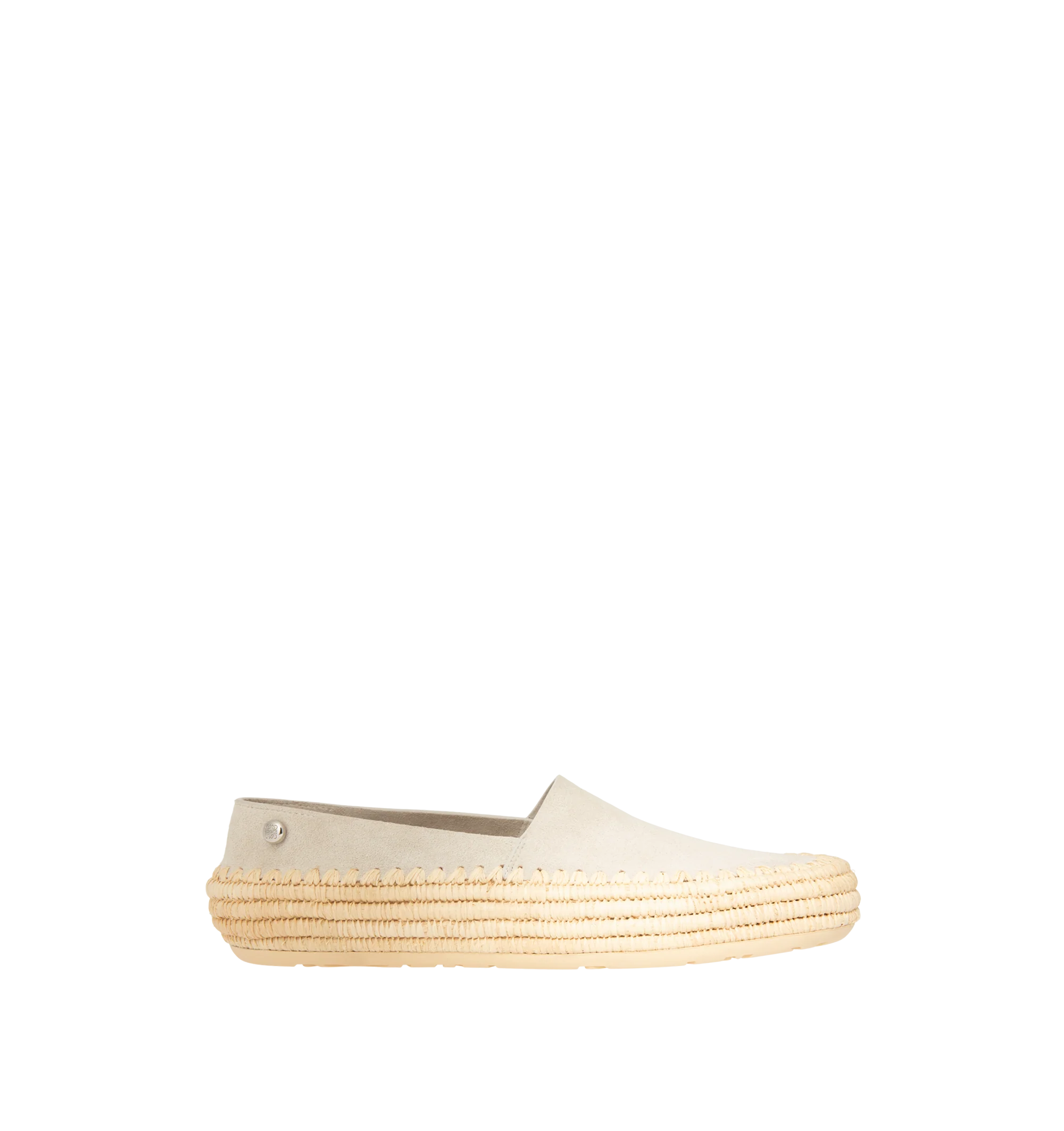 Image 1 of 4 - GREY - Loewe Mens Slippers are crafted from suede and raffia. Feature handcrafted raffia embroidery, rounded toe, engraved Anagram pebble detail, padded leather insole, embossed Anagram rubber outsole, and a 0.5 cm heel height. Main Material: Suede, Raffia. Made in Spain.
