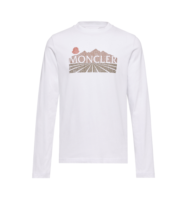Image 1 of 1 - WHITE - MONCLER Graphic T-Shirt featuring graphic print on front, crew neck and long sleeves. 100% cotton.