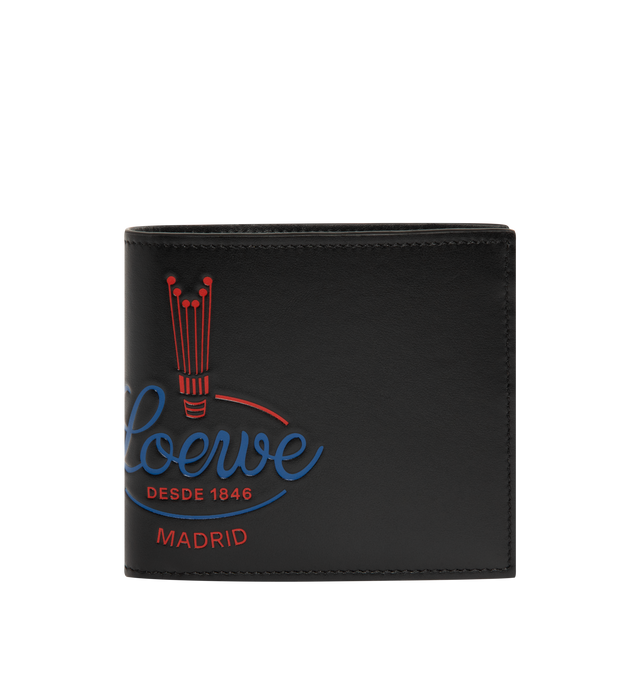 Image 1 of 3 - BLACK - Loewe Mens Logo Cardholder is crafted from shiny calfskin. Features four card slots, one central pocket, embossed and printed bi-color archive-inspired LOEWE logo, and calfskin lining. Main Material: Shiny Calfskin; Lining: Calfskin. Dimensions: 10.3cm W x 7.5cm H x 0.3cm D. Made in Spain.