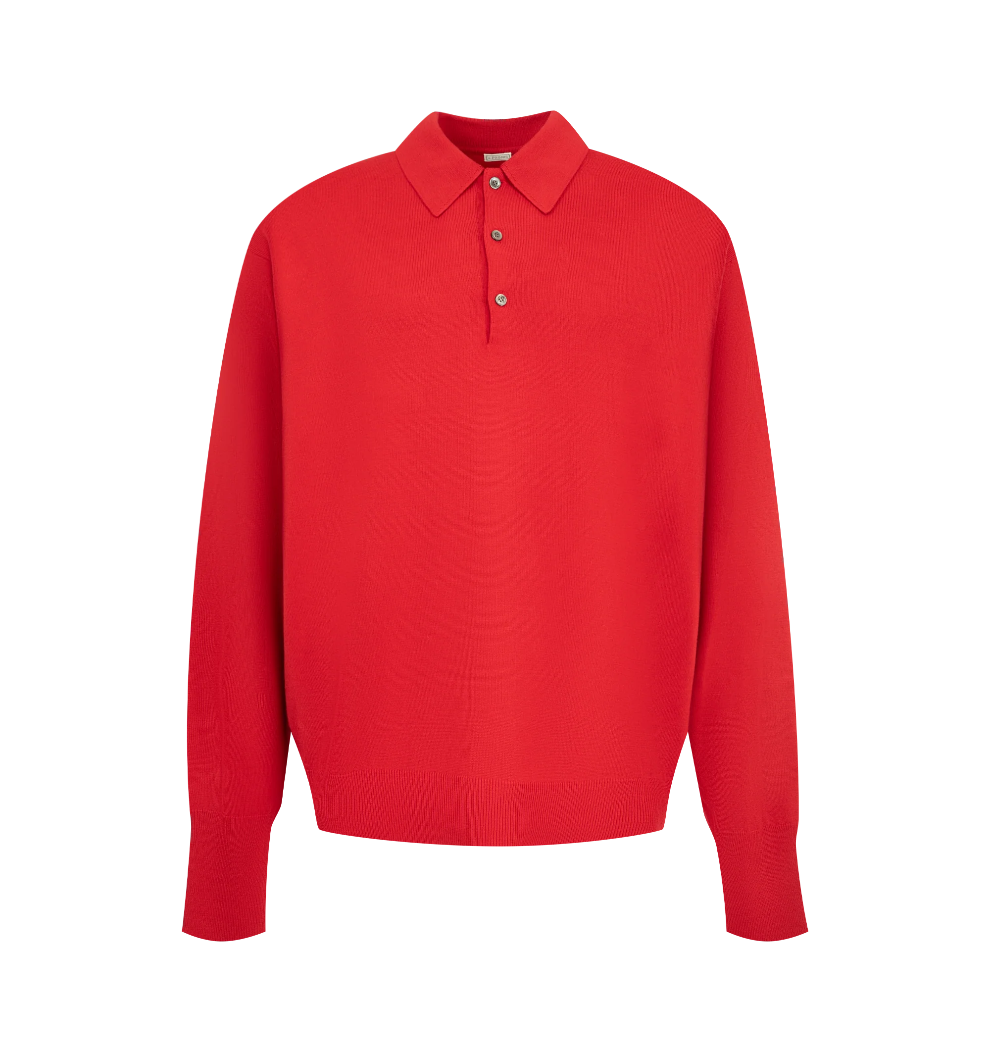 Image 1 of 2 - RED - A.Presse Men's Wool Knit Long-Sleeve Polo Shirt is crafted from high-gauge wool knit and features a refined long-sleeve polo silhouette. Designed with a classic polo collar and clean, minimalist construction that highlights the quality and texture of the knit. Main Material: 100% Wool.
