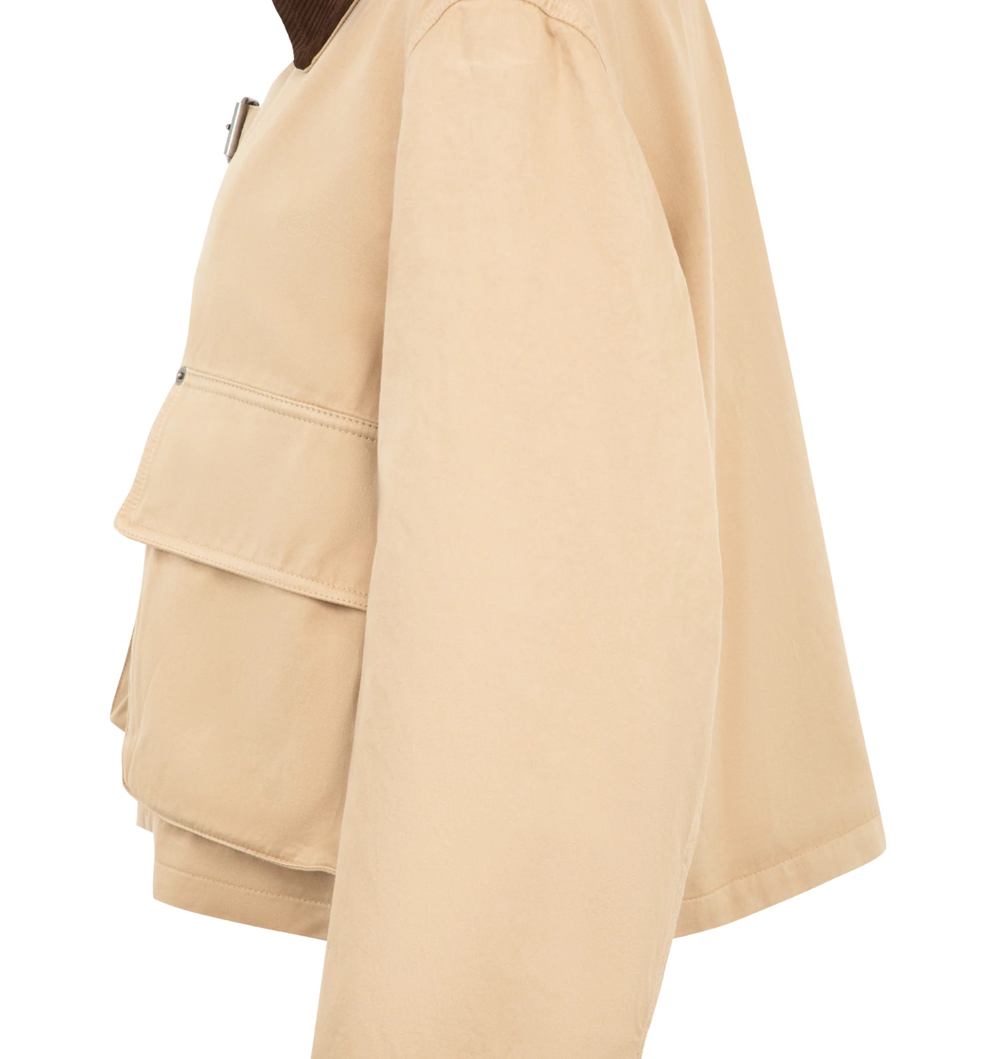 Image 4 of 4 - NEUTRAL - Loewe Womens Parka Jacket is crafted from cotton. Features a slightly cropped silhouette, corduroy collar, chest belt detail, concealed front closure, and cotton lining with leather trim. Main Material: 100% Cotton; Trim: 100% Leather; Lining: 100% Cotton. Made in Italy.