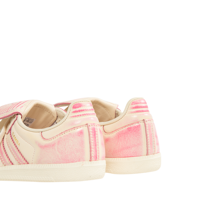 Image 3 of 5 - PINK - ADIDAS Samba Long Tongue Sneaker featuring a smooth leather upper that reveals a distressed look, elongated tongue, regular fit, lace closure, leather upper, synthetic lining and rubber outsole.