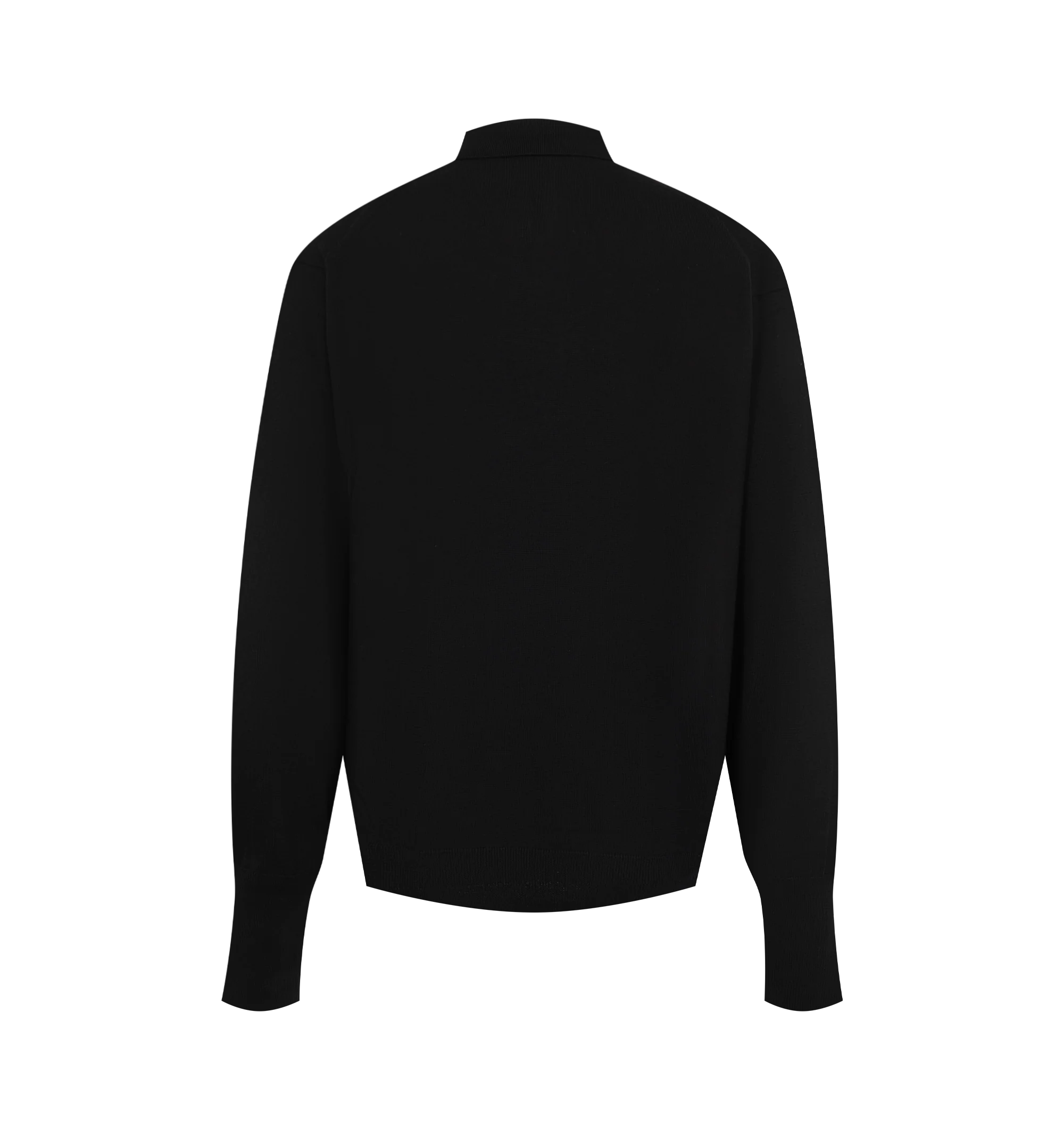 Image 2 of 2 - BLACK - A.Presse Men's Wool Knit Long-Sleeve Polo Shirt is crafted from high-gauge wool knit and features a refined long-sleeve polo silhouette. Designed with a classic polo collar and clean, minimalist construction that highlights the quality and texture of the knit. Main Material: 100% Wool.