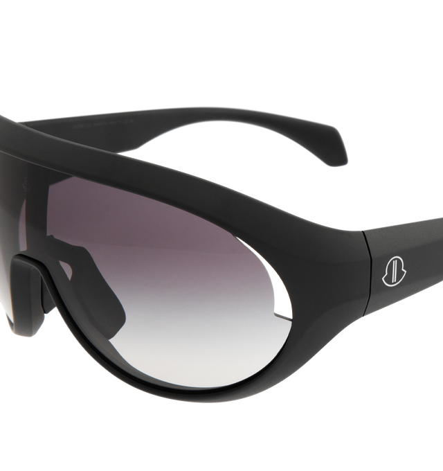 Image 2 of 2 - BLACK - RICK OWENS X MONCLER Contrast Oval Sunglasses featuring oval frame and logo details.