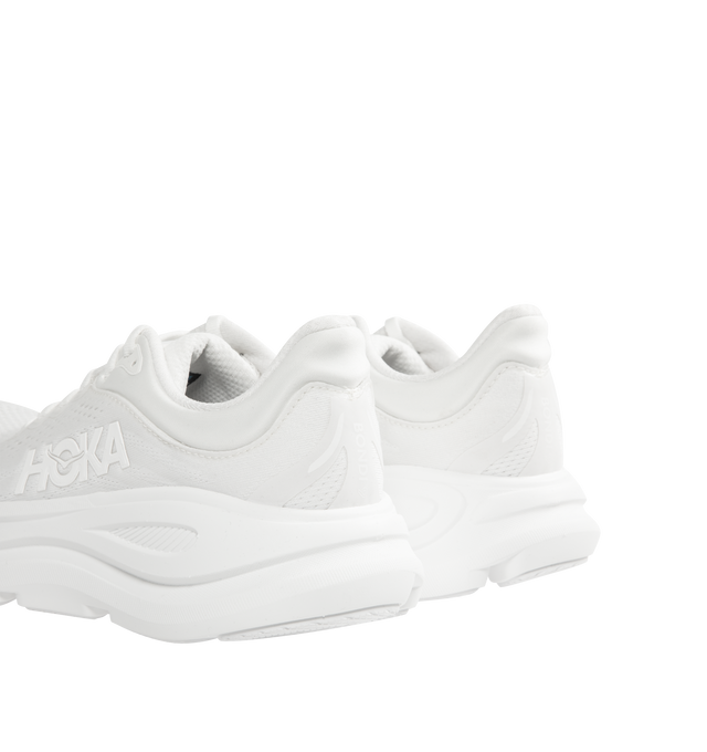 Image 3 of 5 - WHITE - HOKA W Bondi 9 Sneaker featuring performance mesh upper, cushioned collar and tongue, removable contoured insole, supportive midsole, textile lining, lace-up closure, round toe and rubber sole. 