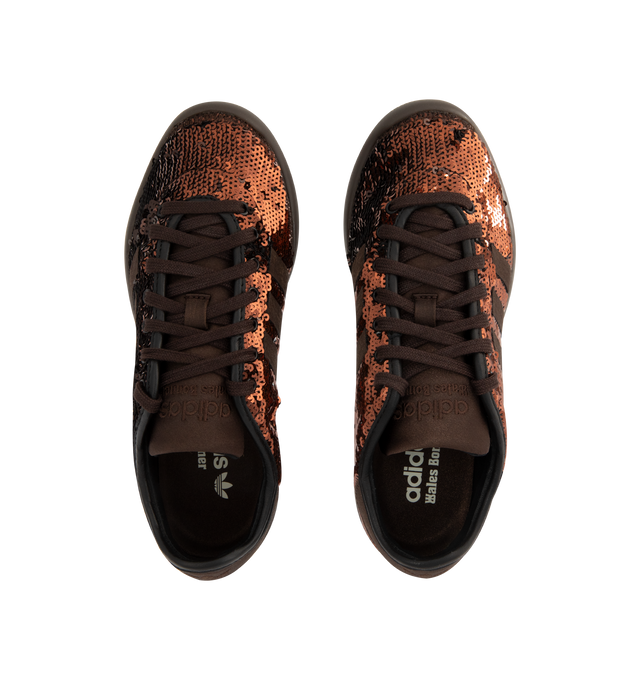 Image 5 of 5 - BROWN - ADIDAS X WALES Karintha Sequin Sneakers featuring sequin weave upper, satin trim, removable insole, textile lining, lace-up closure, round toe and rubber sole.