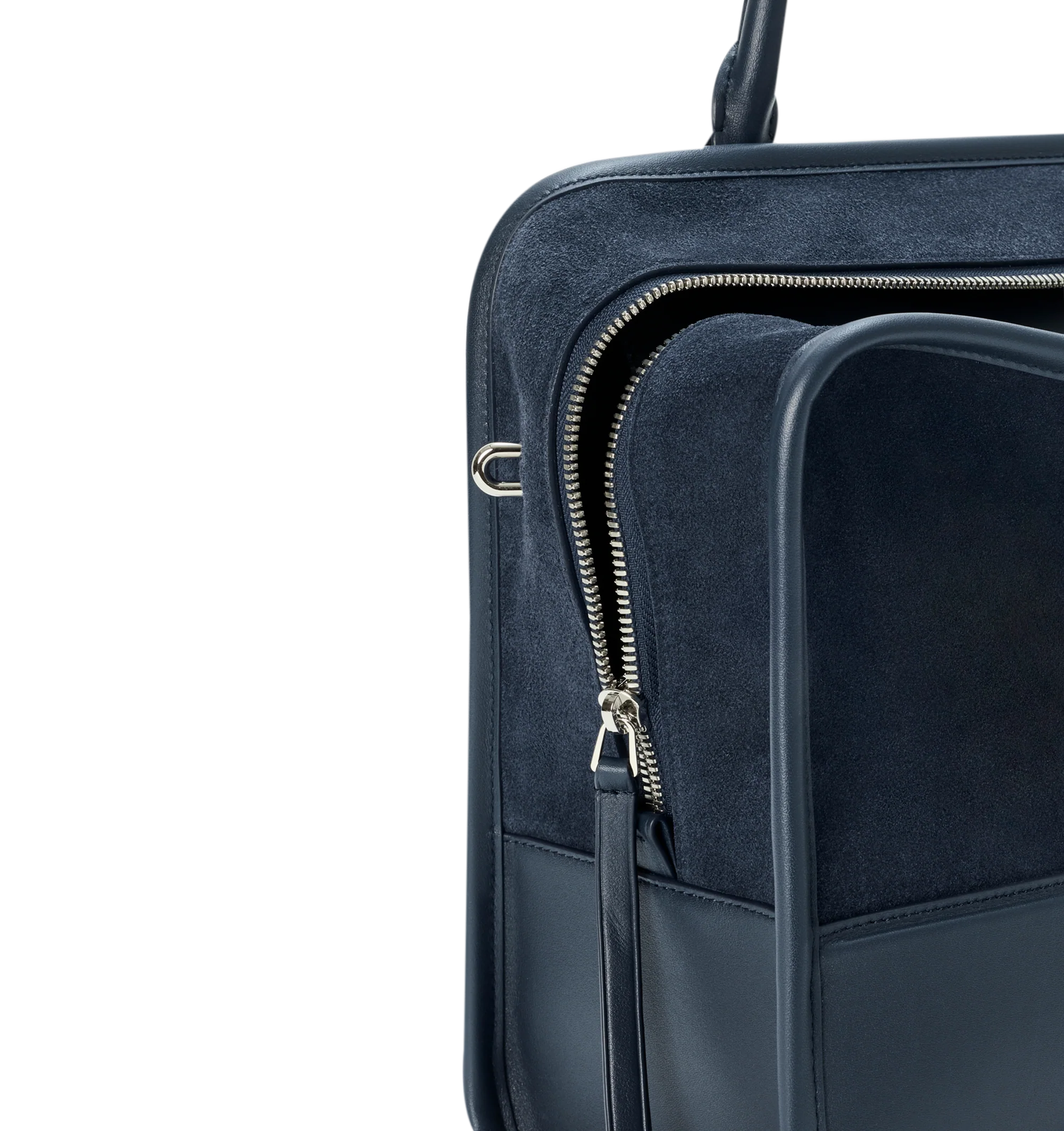Image 16 of 16 - NAVY - Loewe Large Amazona 180 Bag in suede featuring a relaxed silhouette anchored by a single toron top handle, designed to be carried open while a concealed closure secures the main compartment, removable shoulder and crossbody straps, zip closure with two leather zip pullers, two compartments, main compartment closed with magnetic closure, internal flat pocket, left side d-ring for customization, suede and nappa lambskin lining, embossed LOEWE and embossed double L branding. Suede/calf.
