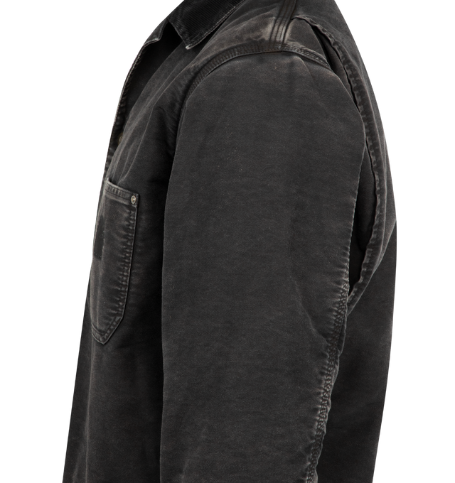 Image 3 of 3 - BLACK - MAISON MARGIELA Denim Sports Jacket featuring istressed effect, point collar, front button closure, button cuffs, chest flap pockets with button closure and four stitches moniker at the back. 