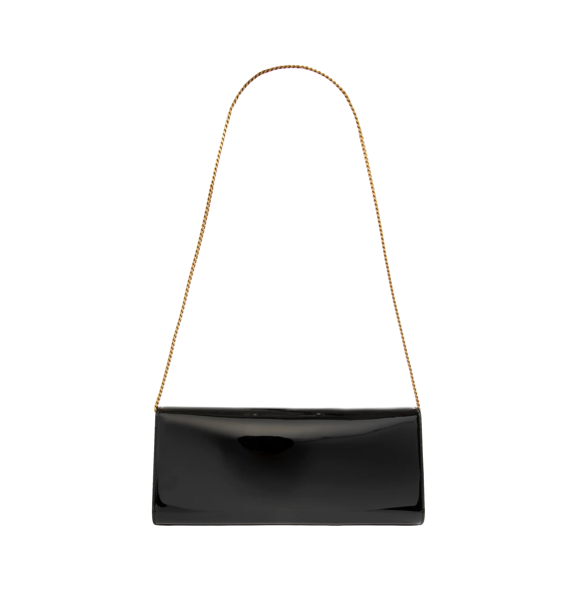 Image 2 of 3 - BLACK - Saint Laurent Women's Kate Clutch is crafted from black patent calfskin leather and decorated with the Cassandre emblem. The magnetic-snap design features a removable chain strap for clutch, shoulder, or crossbody wear, a leather-lined interior, and one flat pocket. Fits a large phone, slim card case, and keys. Main Material: 90% Calfskin Leather, 10% Metal. Dimensions: 28 x 14 x 3 cm / 11 x 5.5 x 1.2 in. Strap Drop: 35 cm / 13.8 in. Made in Italy.