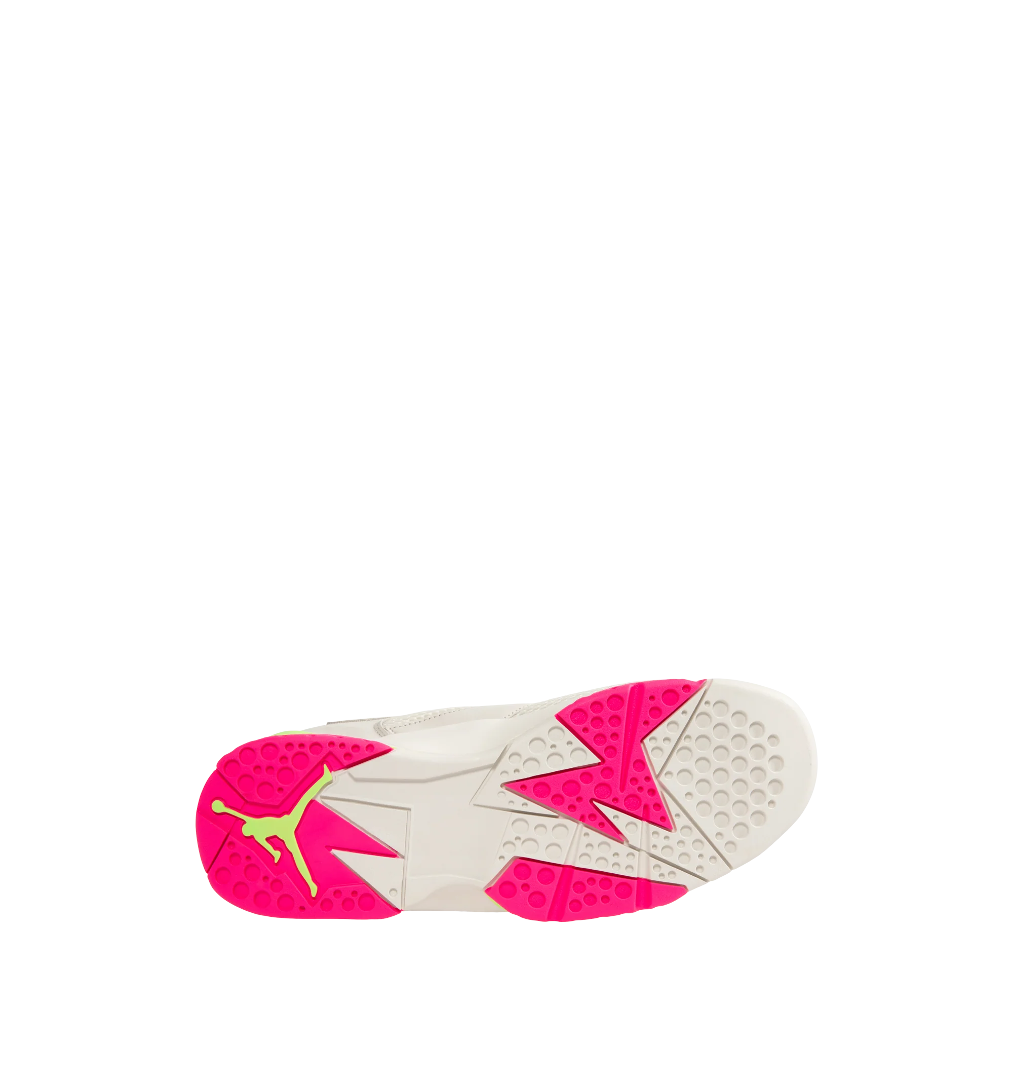 Image 4 of 5 - MULTI - Air Jordan 7 Retro "Tennis Day" Sneakers feature a Phantom upper with Lime Blast, Pink Blast, and Anthracite accents inspired by Nike's Challenge Court era. Leather, synthetic leather, suede, and breathable textiles combine throughout the mid-cut design, while a heel pull tab, foam midsole with full-length Nike Air cushioning, and grippy rubber outsole complete the construction. Upper: Leather, Synthetic Leather, Suede, and Textile. Midsole: Foam. Sole: Rubber. Made in mens sizing. 