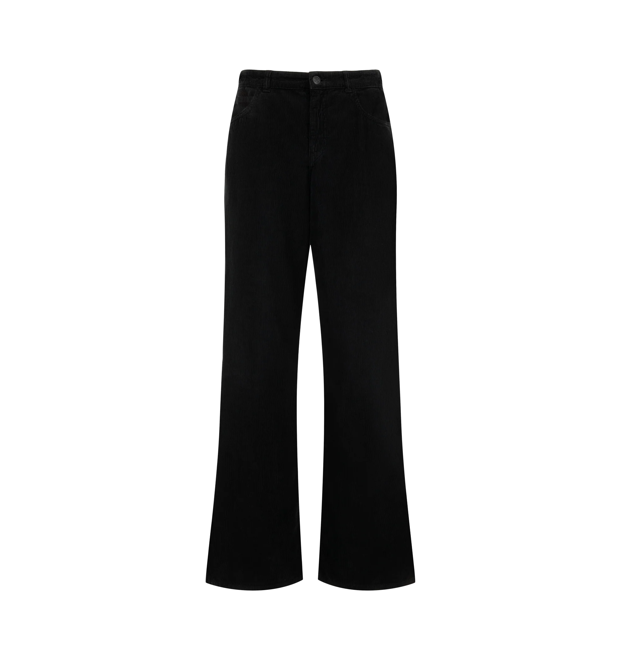 Image 1 of 3 - BLACK - The Row Women's Eglitta Pants are crafted from enzyme-washed cotton corduroy and feature a mid-rise waist, straight-leg fit, contrast topstitching, and classic five-pocket construction. Main Material: 99% Cotton, 1% Elastane. Made in Italy.