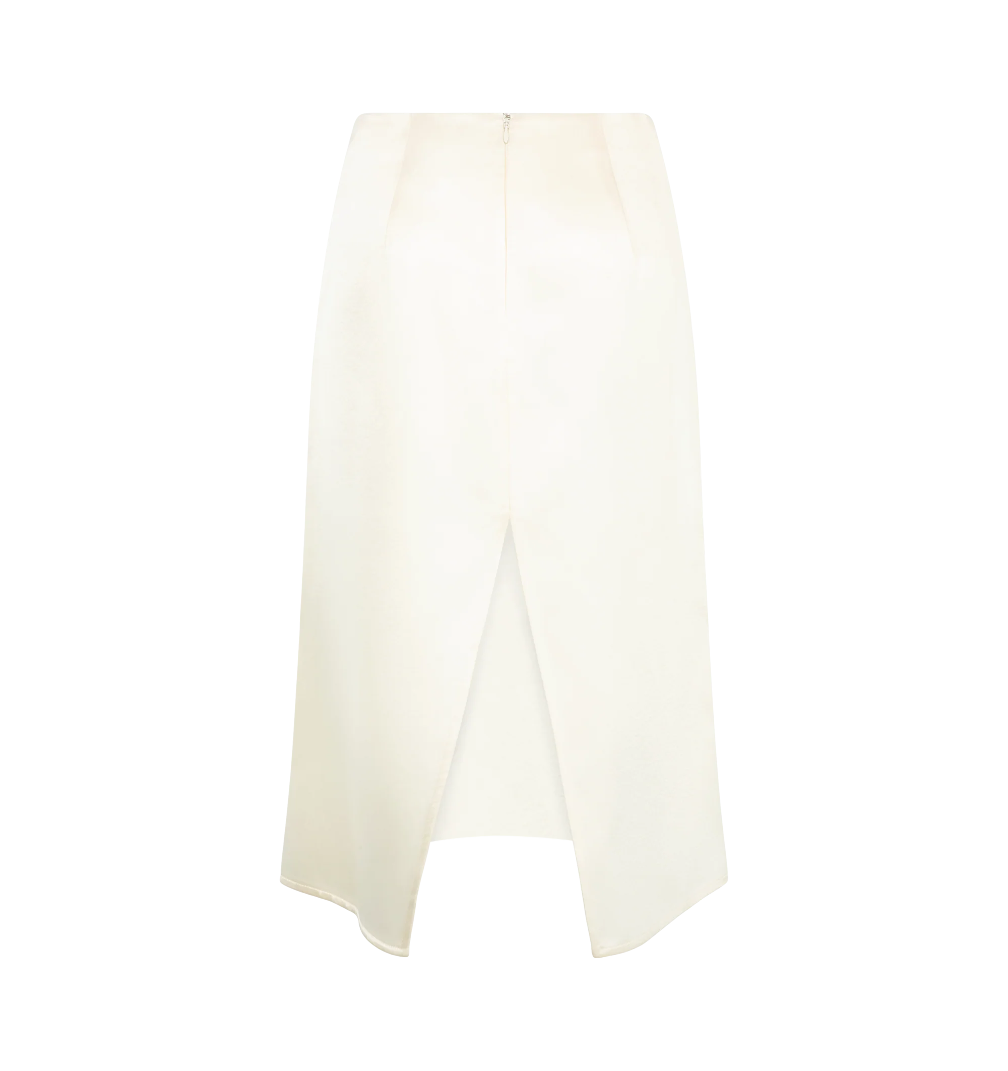 Image 2 of 3 - NEUTRAL - Bottega Veneta Women's Shiny Cupro Skirt is crafted from lustrous double-satin cupro and features an elegant midi-length silhouette. Designed with a clean, fluid drape and a concealed zipper closure, the skirt reflects the house's refined and minimalist approach to luxury dressing. Main Material: 100% Cupro. Made in Italy.