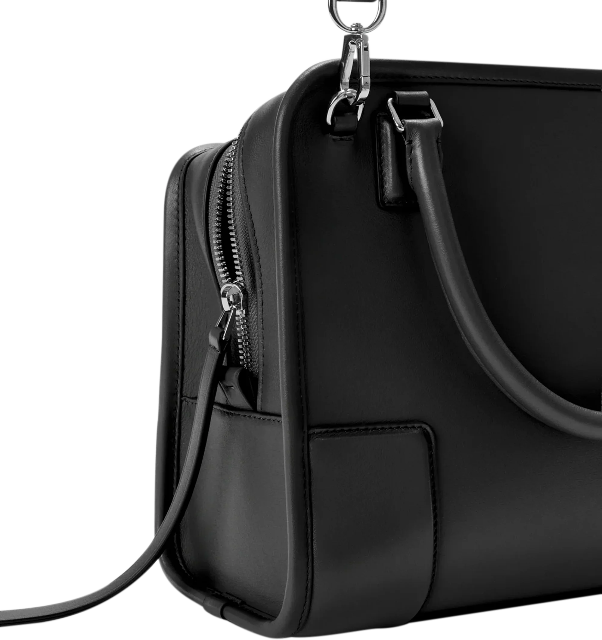Image 16 of 17 - BLACK - Loewe Amazona Medium 180 Bag in soft calfskin leather featuring a relaxed silhouette with a single toron top handle, designed to be carried open, while a concealed closure secures the main compartment, removable shoulder and crossbody straps, zip closure with two leather zip pullers, two compartments, main compartment closed with magnetic closure, internal flat pocket, suede lining and embossed logo. Soft calfskin. Strap length 108 cm; Strap Drop 50 cm; Handle drop 11 - 28 cm; Heigh