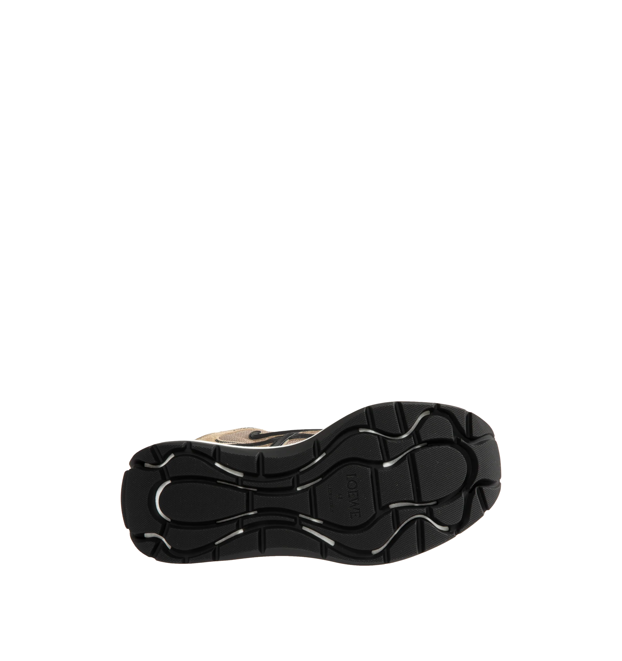 Image 4 of 5 - NEUTRAL - Loewe Men's Pogo Sneakers are crafted from technical knit and suede and feature a bold silhouette with a layered upper and textured two-piece sole. Designed with double laces, the signature L monogram at the side. Main Material: Technical Knit and Suede. Lining: Technical Fabric. Sole: Rubber. Heel Height: 4 cm. Made in Italy.