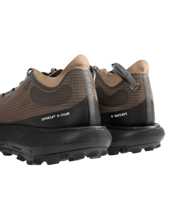 Image 3 of 5 - BROWN - SATISFY The Rocker Sneaker featuring Rippy  66 mesh upper with Vibram rubber sole, asymmetrical lace-up front, Cushioned Euforia  Super Foam footbed, TuneLug  outsole for enhanced grip, control, and edge hold on technical descents, Rippy  66 monomesh for strength, durability, breathability, and resilience, notched, textured laces and back pull tab. 