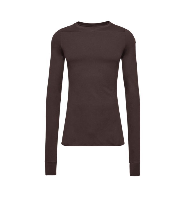 Image 1 of 1 - BROWN - RICK OWENS X MONCLER Girder Long Sleeve Cotton T-Shirt featuring cotton jersey, crew neck, long sleeves and embroidered logo patch. 100% cotton.