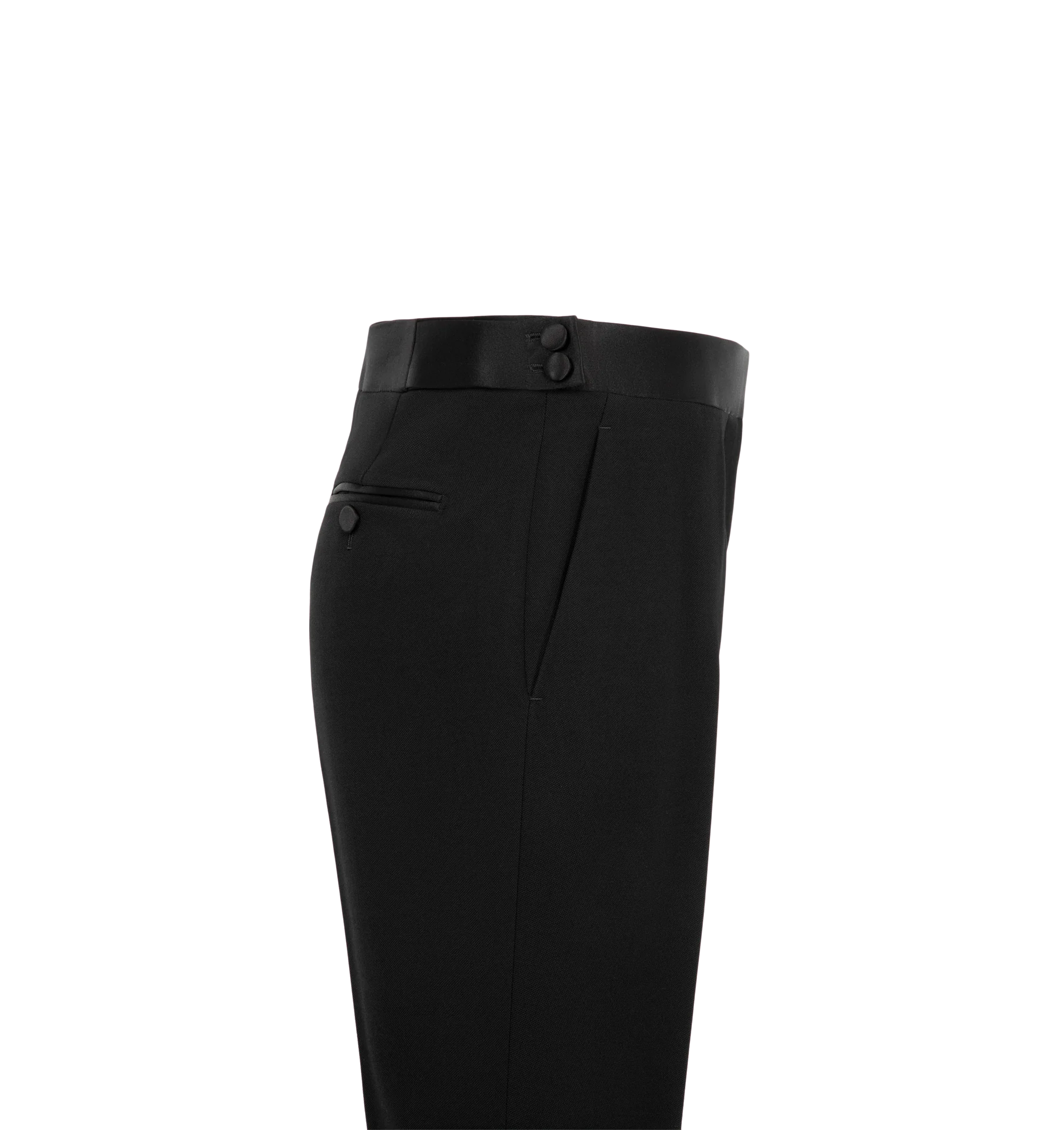 Image 3 of 3 - BLACK - Tom Ford Women's Sharp Grain De Poudre Tailored Tuxedo Straight Pants are tailored from sharp grain de poudre fabric and feature a straight-leg silhouette inspired by classic tuxedo dressing. Designed with a refined, streamlined fit, these trousers reflect Tom Fords precise approach to tailoring and eveningwear. Main Material: Sharp Grain De Poudre Wool Fabric.