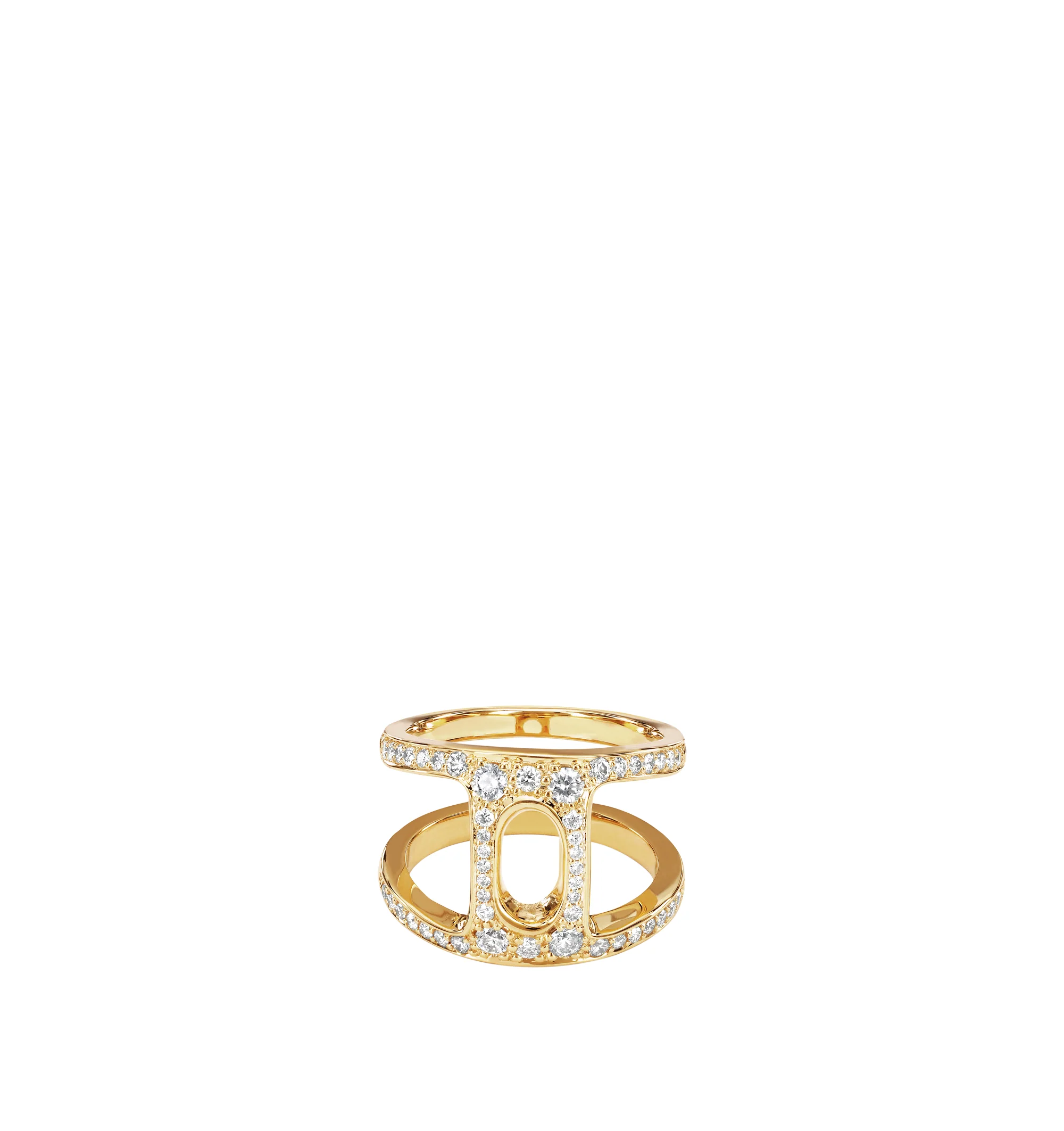 Image 1 of 2 - GOLD - Hoorsenbuhs Dame Phantom II Ring is crafted from 18K yellow gold and features the brands refined Phantom silhouette accented with white diamonds. Defined by elongated geometry and controlled negative space, each handcrafted ring is precision-set to maintain clean lines and structural integrity. For personal consultation and detailed information about jewelry, please contact our dedicated stylist team at personalshopping@hirshleifers.com.This item may be restricted for online purchase t