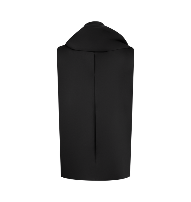 Image 2 of 2 - BLACK - KHAITE Loe Top featuring a fluid yet refined top in bonded crepe satin, dense, sculptural sheen, draped stand collar formed by scarf detail that wraps to swing over the shoulder, slips on with button closure at back neckline. 83% acetate, 17% viscose.