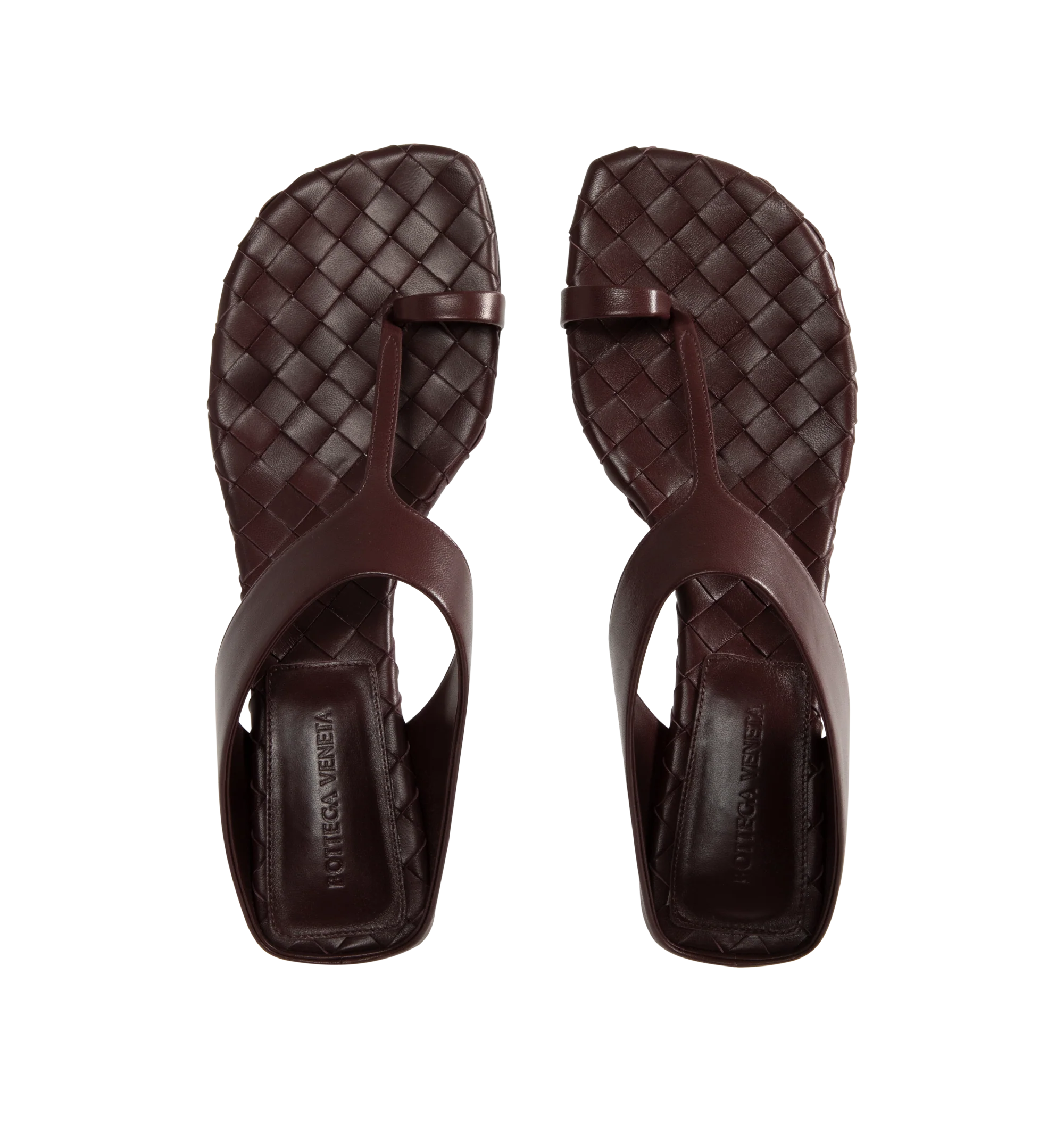 Image 4 of 4 - RED - Bottega Veneta Womens Kitten Heel Thong Sandals are crafted from nappa leather. Feature a toe-ring leather strap, Intrecciato leather insole, lambskin lining, kitten heel, and rubber-injected leather outsole. Upper: Nappa Leather; Lining: Lambskin; Outsole: Rubber-Injected Leather. Made in Italy.