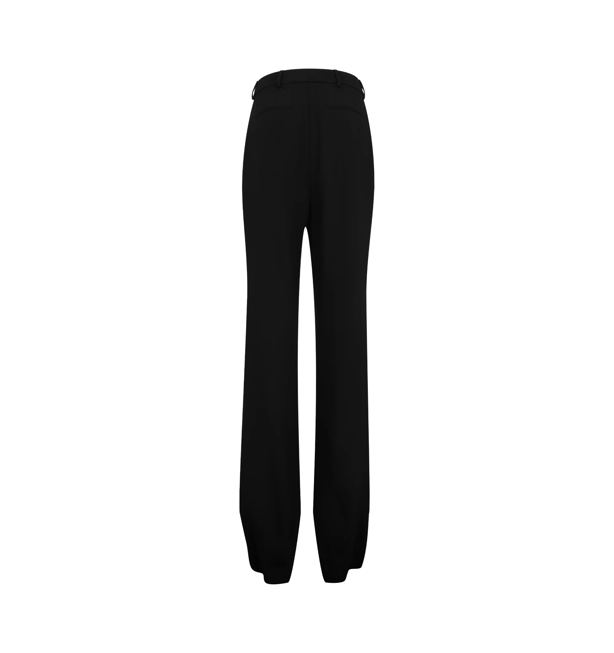 Image 2 of 3 - BLACK - Saint Laurent Women's Crepe Pants are crafted from wool and viscose and feature a mid-rise tailored silhouette with a wide leg, single pleat, and center crease. A concealed front button, hook-and-zip closure, belt loops, two front slash pockets, and two back welt pockets complete the design. Main Material: Wool and Viscose. Made in Italy.